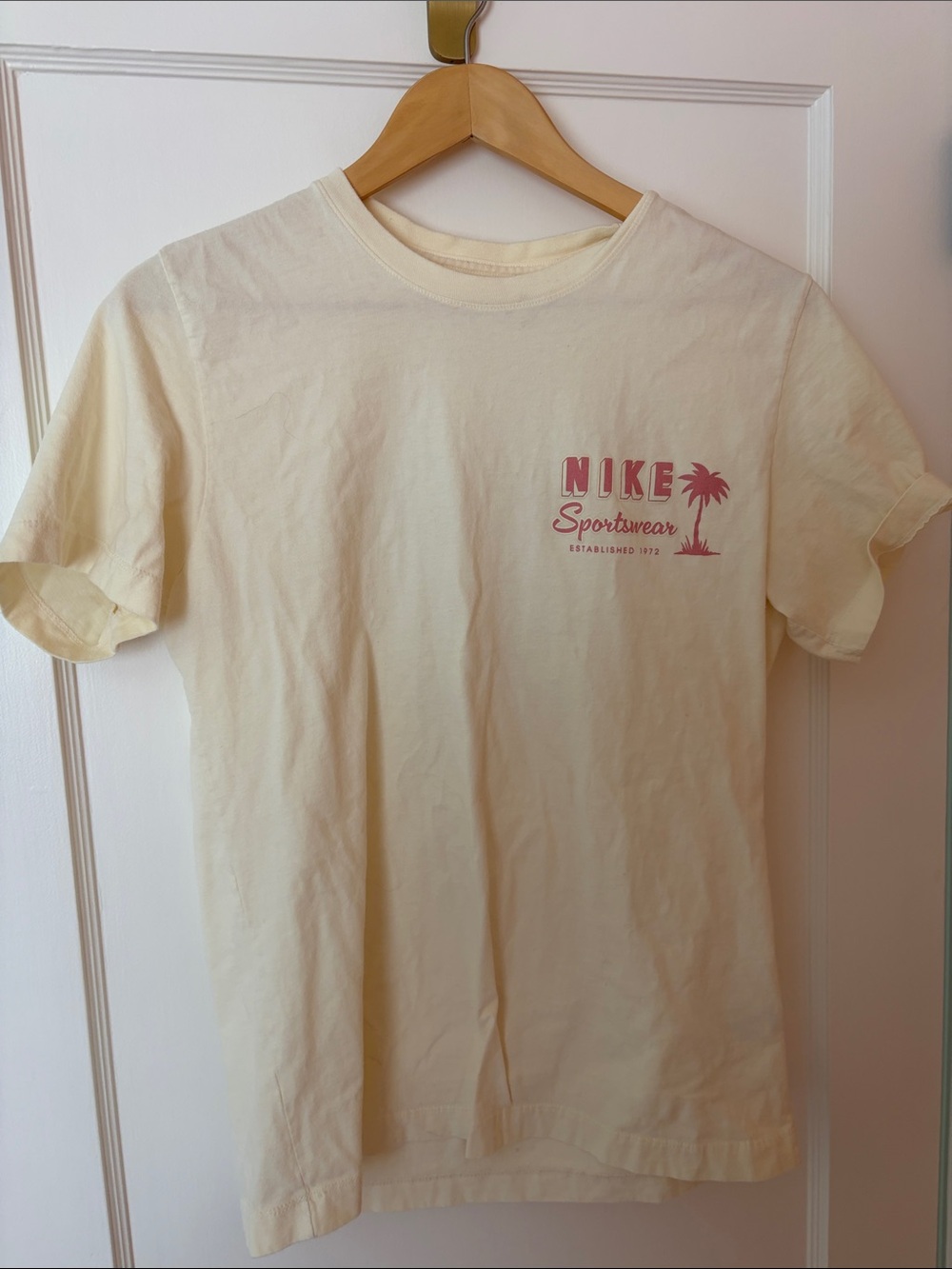 Nike Cream Short Sleeve Tee with Pink Logo